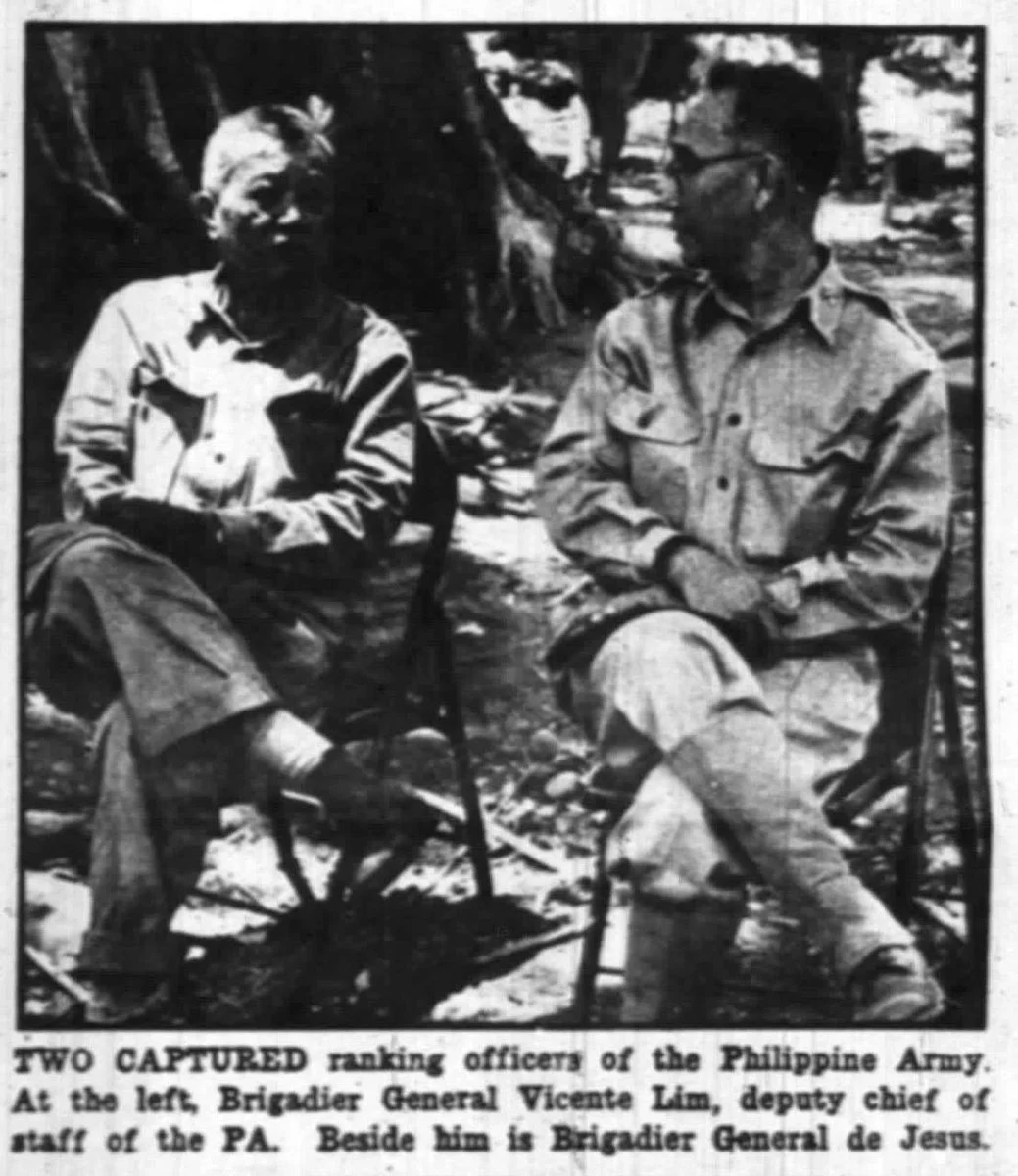Newspaper clipping: captured Generals Vicente Lim and de Jesus