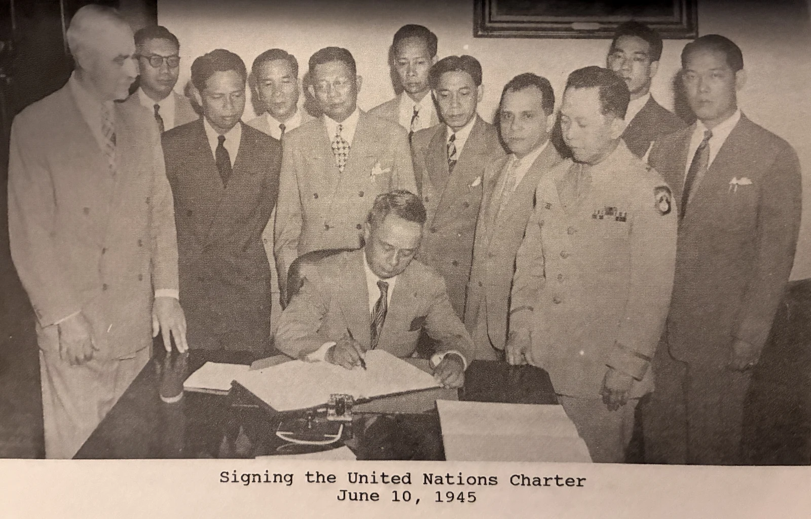 The Philippine delegation signing the United Nations Charter, 1945