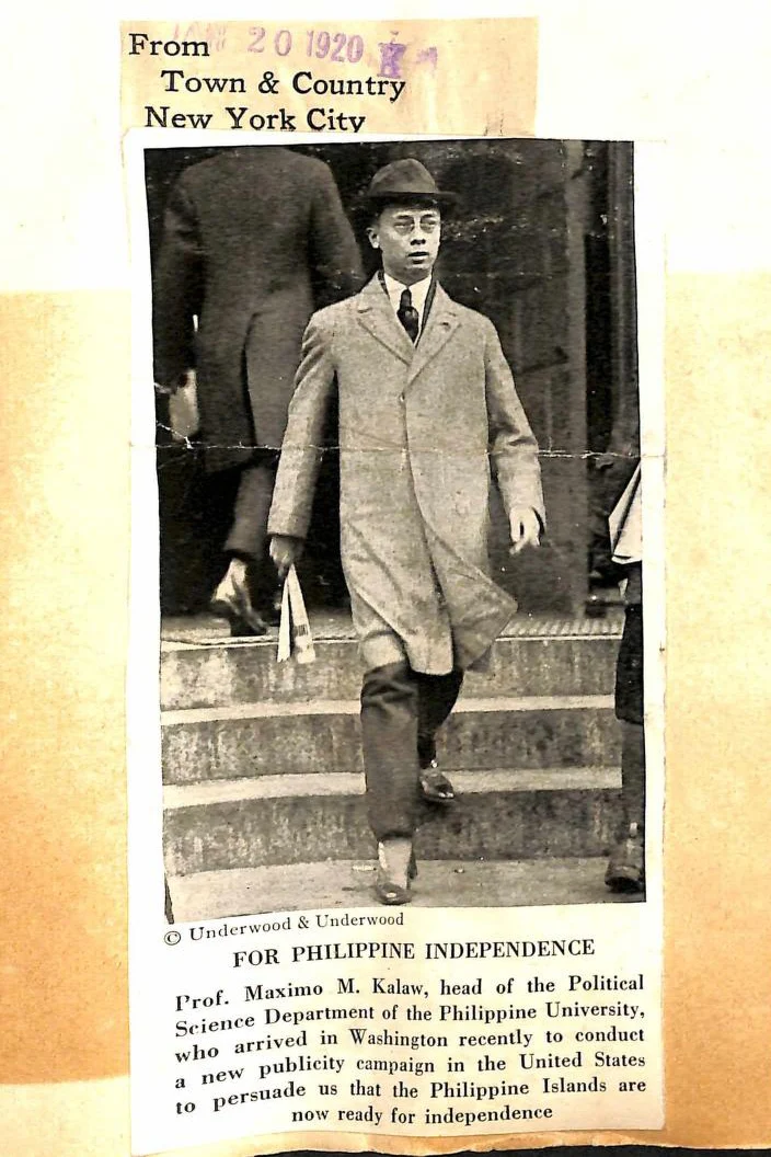 Town and Country clipping, 1920, on Maximo Kalaw's publicity campaign in Washington
