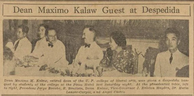 Tribune notice of the despedida for Dean Maximo Kalaw, 1935