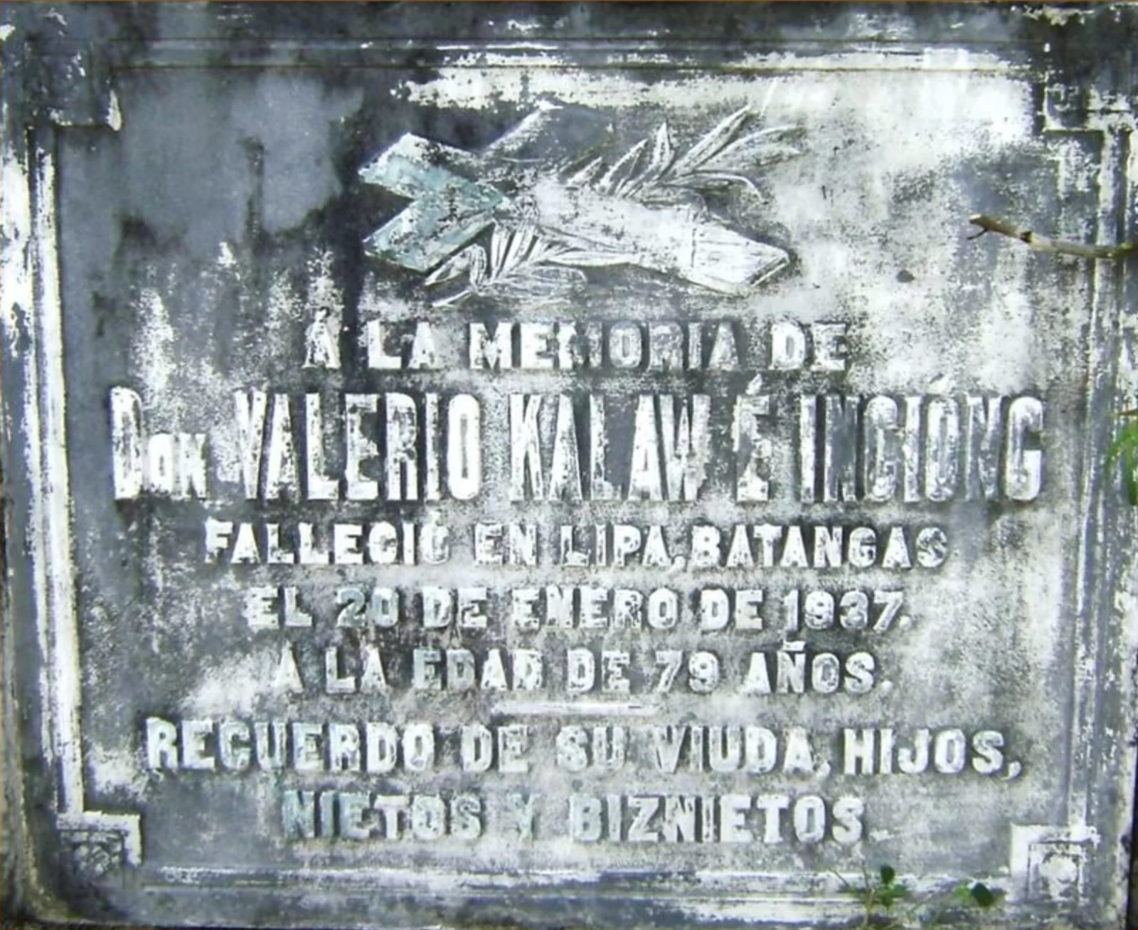 The gravestone of Valerio Kalaw at Lipa