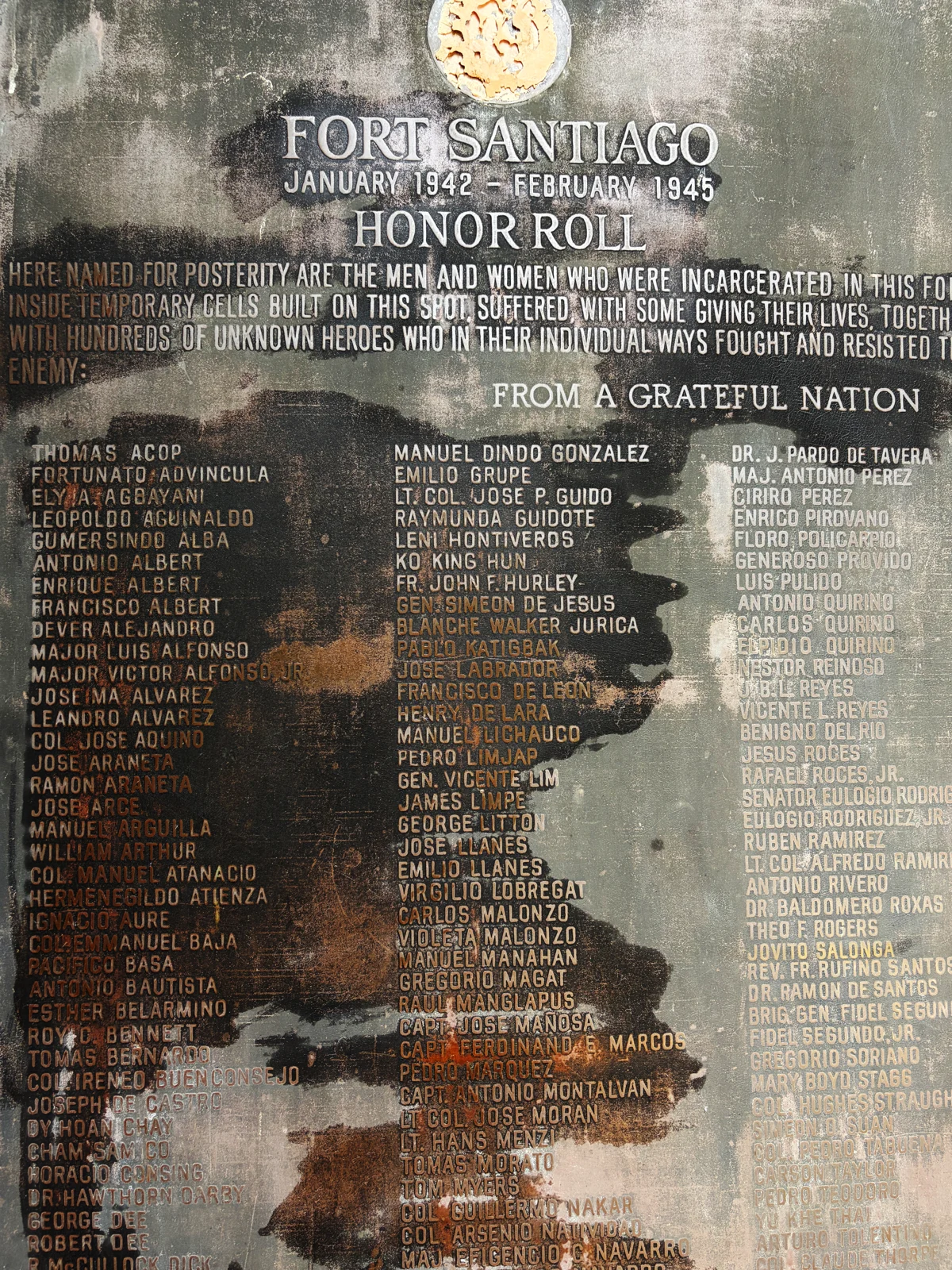 The Fort Santiago Honor Roll