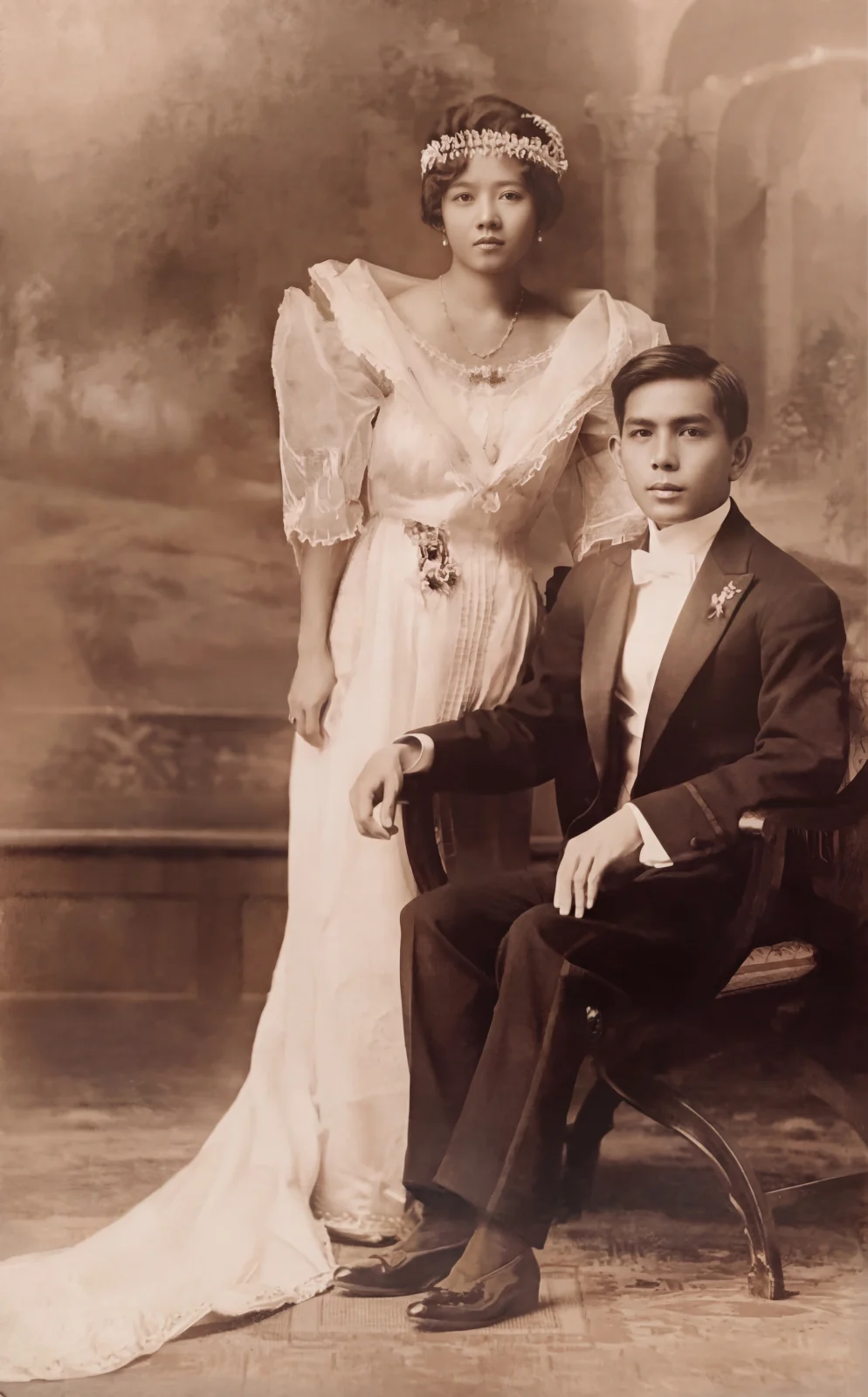 Wedding portrait of Ramon Araneta and Maria Socorro Chuidian