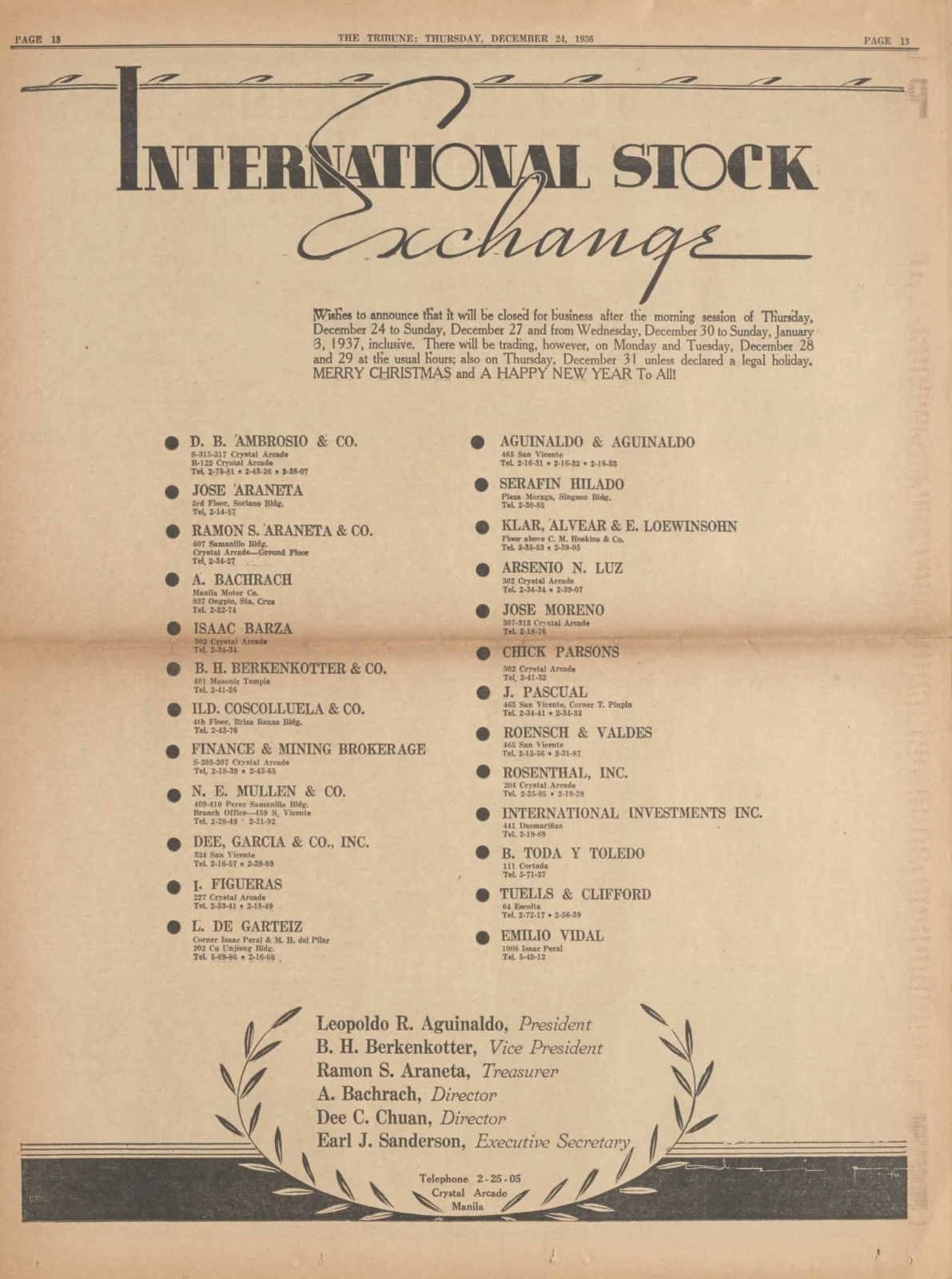 The Tribune’s International Stock Exchange page, December 1936