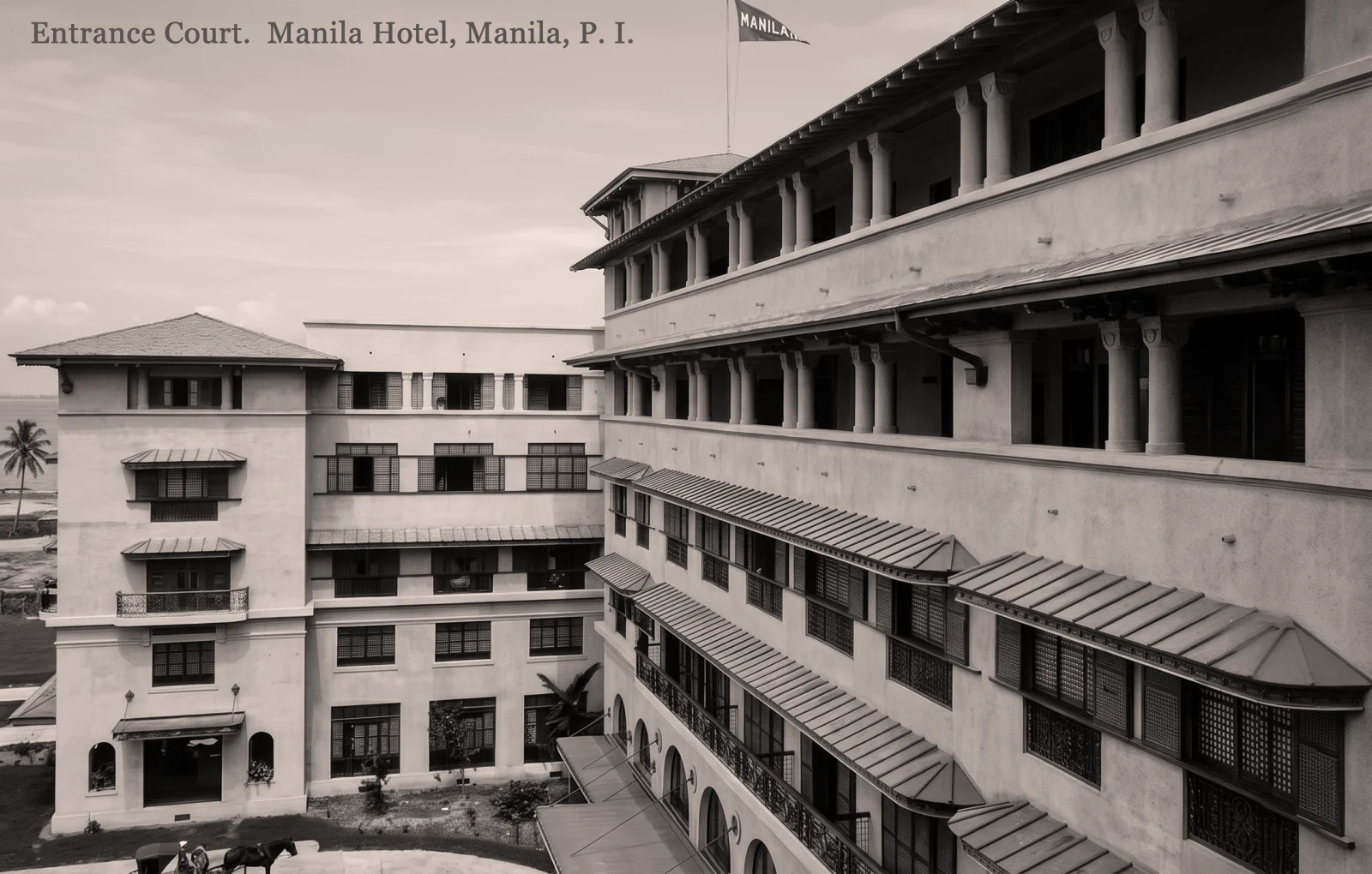 The entrance court of the Manila Hotel before the war