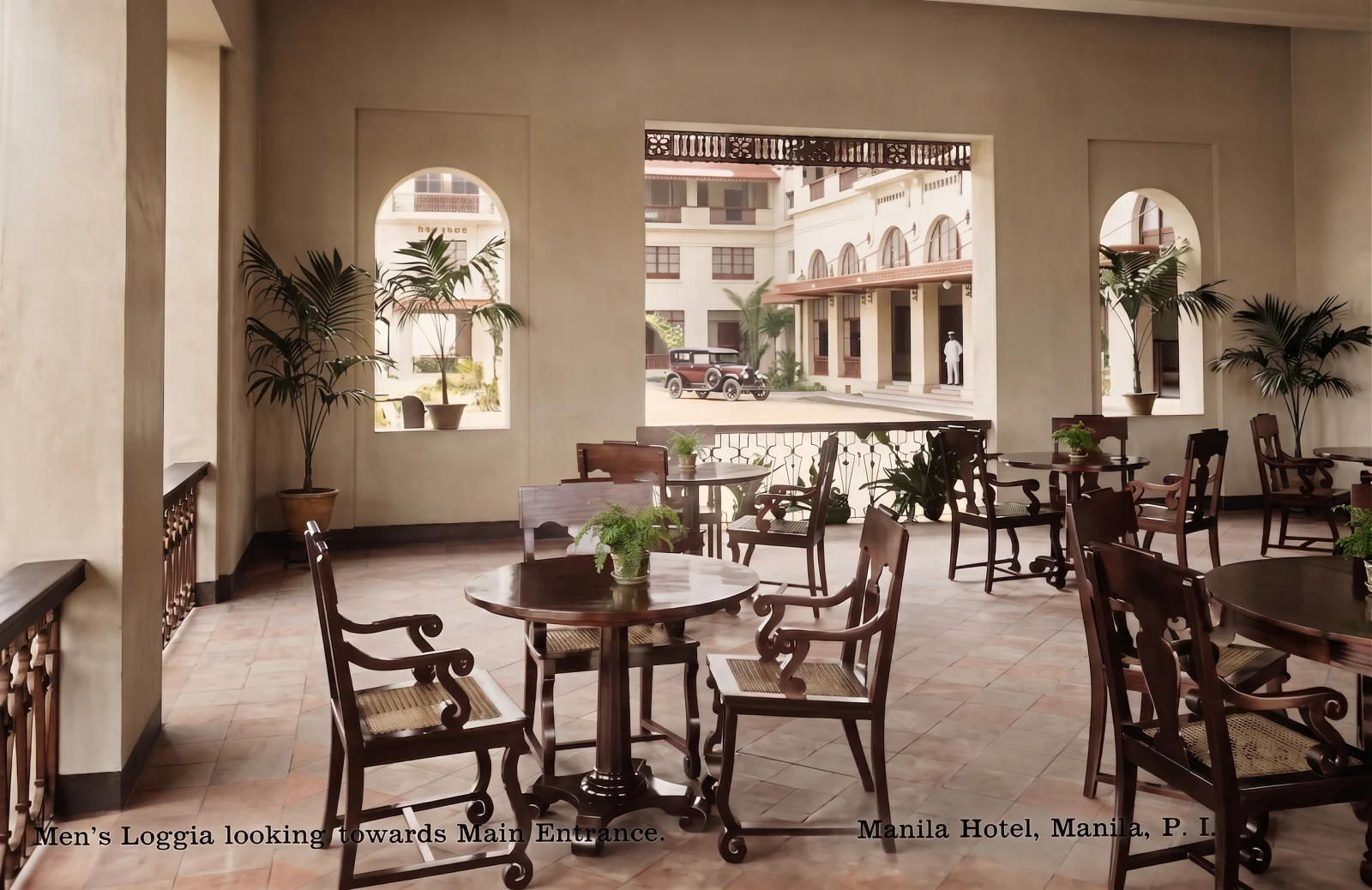 The men's loggia of the Manila Hotel